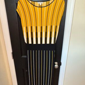 eva mendes for New York & Company Black, Yellow & White Striped Midi Dress